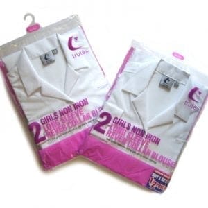 Girls Long Sleeved Rever Collar Blouse - Twin Pack - White