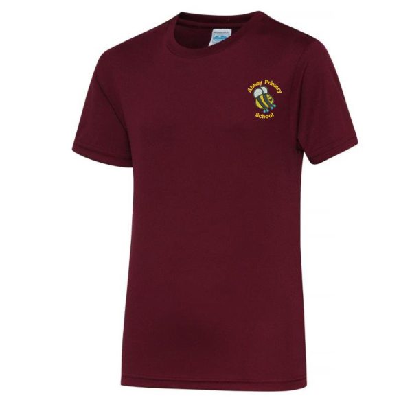 Abbey Primary Burgundy PE T-Shirt w/Logo