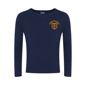 Christ the King Navy Knitted V-Neck Pullover  w/Logo
