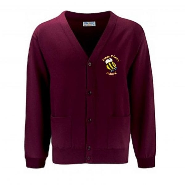 Abbey Primary Girls Burgundy Cardigan w/Logo