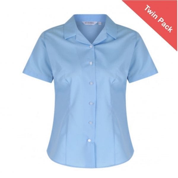Girls Short Sleeved Rever Collar Blouse - Twin Pack - Blue