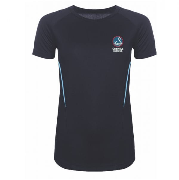Chilwell School Girls Navy/Sky Short Sleeved Sports Top