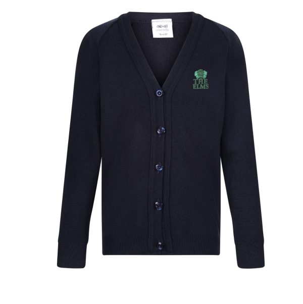 Girls Cardigan Navy V Neck With Logo