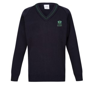 Navy V Neck Pullover With Badge