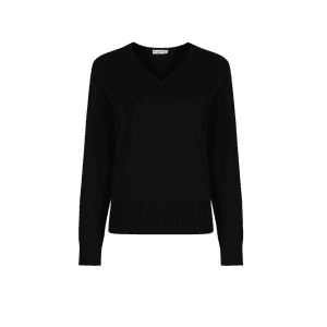 Girls Black Cotton V-Neck Pullover