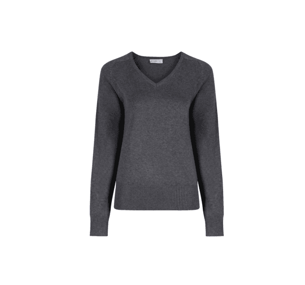 Girls Grey Cotton V-Neck Pullover