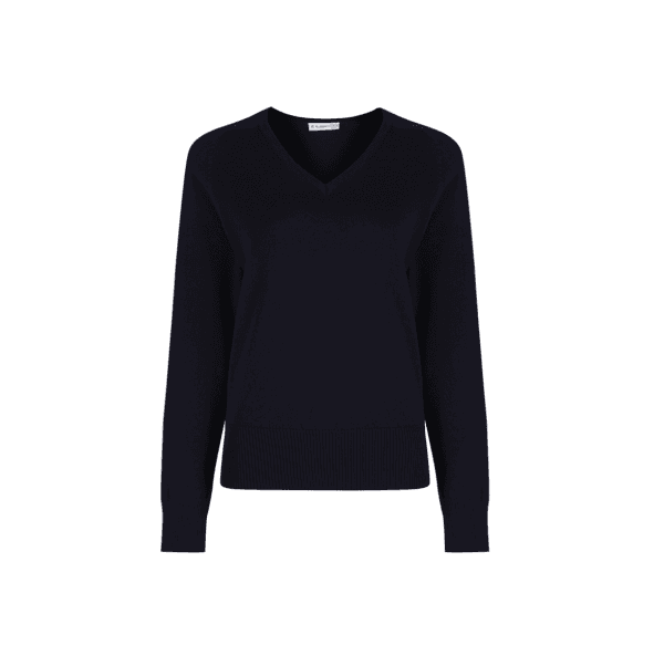 Girls Navy Cotton V-Neck Pullover