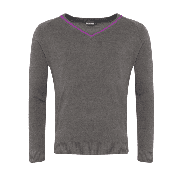 Prince Albert High School Jumper Grey with Purple Trim