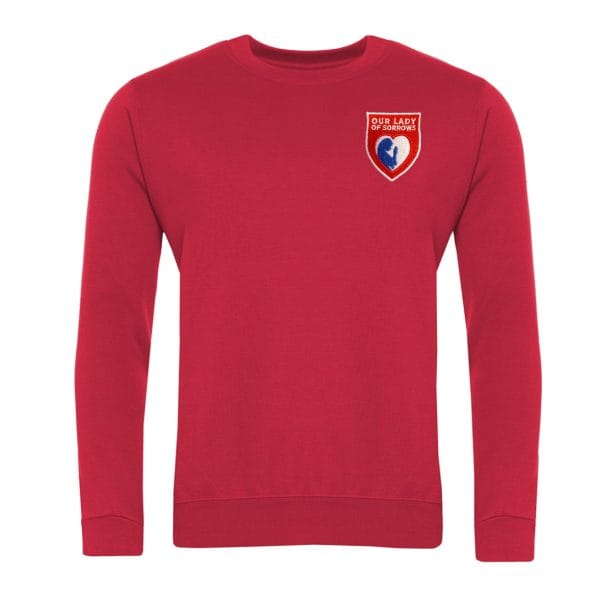 Our Lady of Sorrows Red Crew Neck Sweatshirt w/Logo