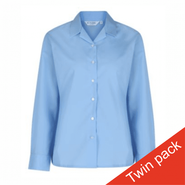 Girls Long Sleeved Rever Collar Blouse - Twin Pack - Blue