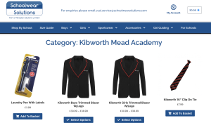 screenshot of schoolwear solutions