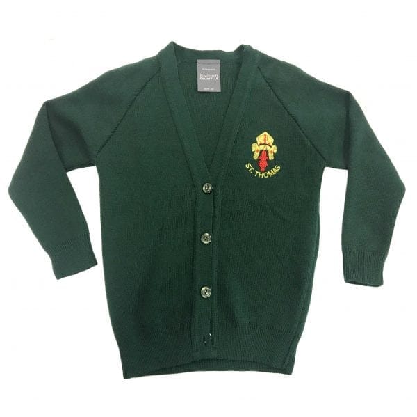 St Thomas Hereford Girls Bottle Green Knitted Cardigan w/Logo