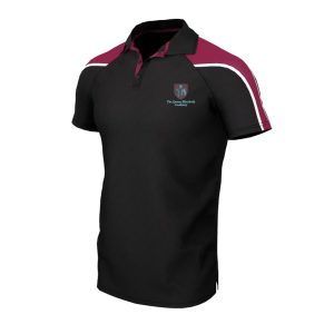 The Queen Elizabeth Academy Unisex Fit Black/Maroon Polo Shirt w/Logo