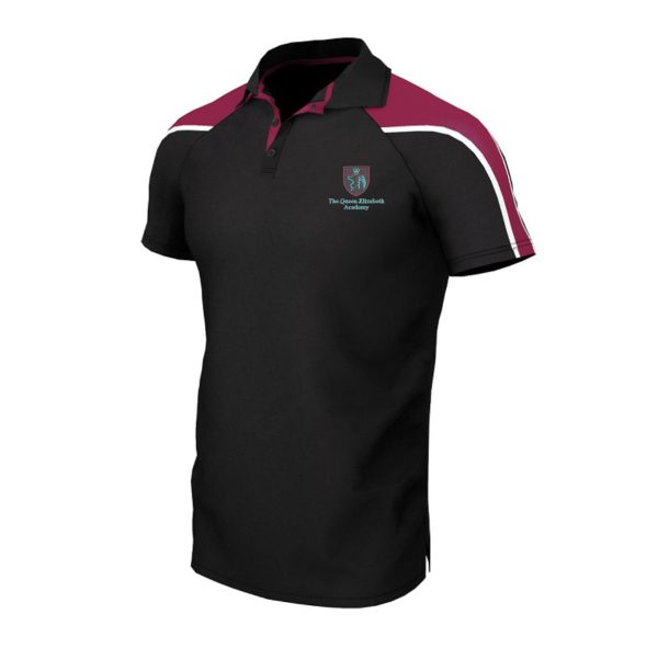 The Queen Elizabeth Academy Unisex Fit Black/Maroon Polo Shirt w/Logo