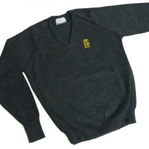 Saint Benedict Grey Cotton V-Neck Pullover With Logo (Optional)
