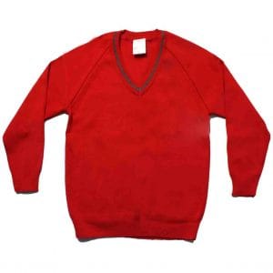 Brooke Priory Boys Red V-Neck Pullover with Trim