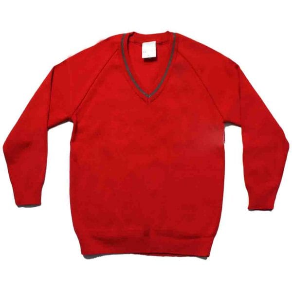 Brooke Priory Boys Red V-Neck Pullover with Trim