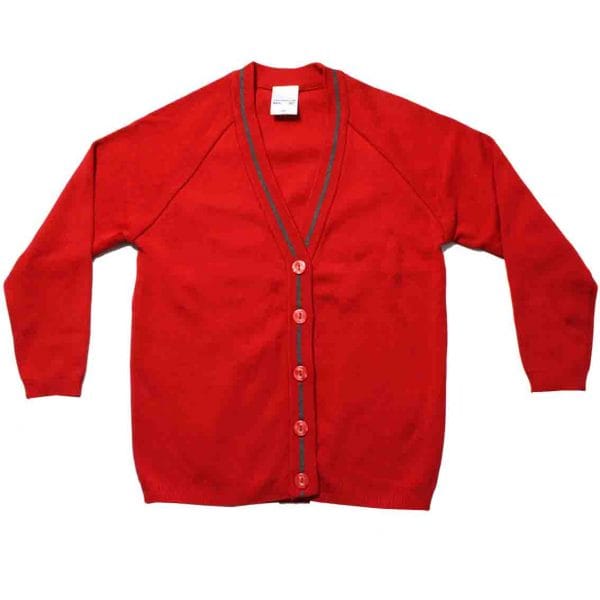 Brooke Priory Girls Red V Neck Cardigan with Trim
