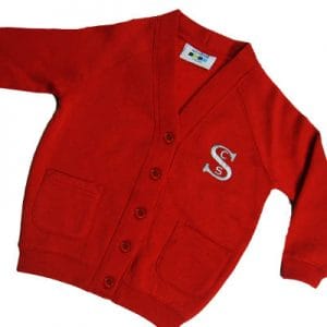 St Crispins Girls Red Sweat Cardigan With Logo (Summer)